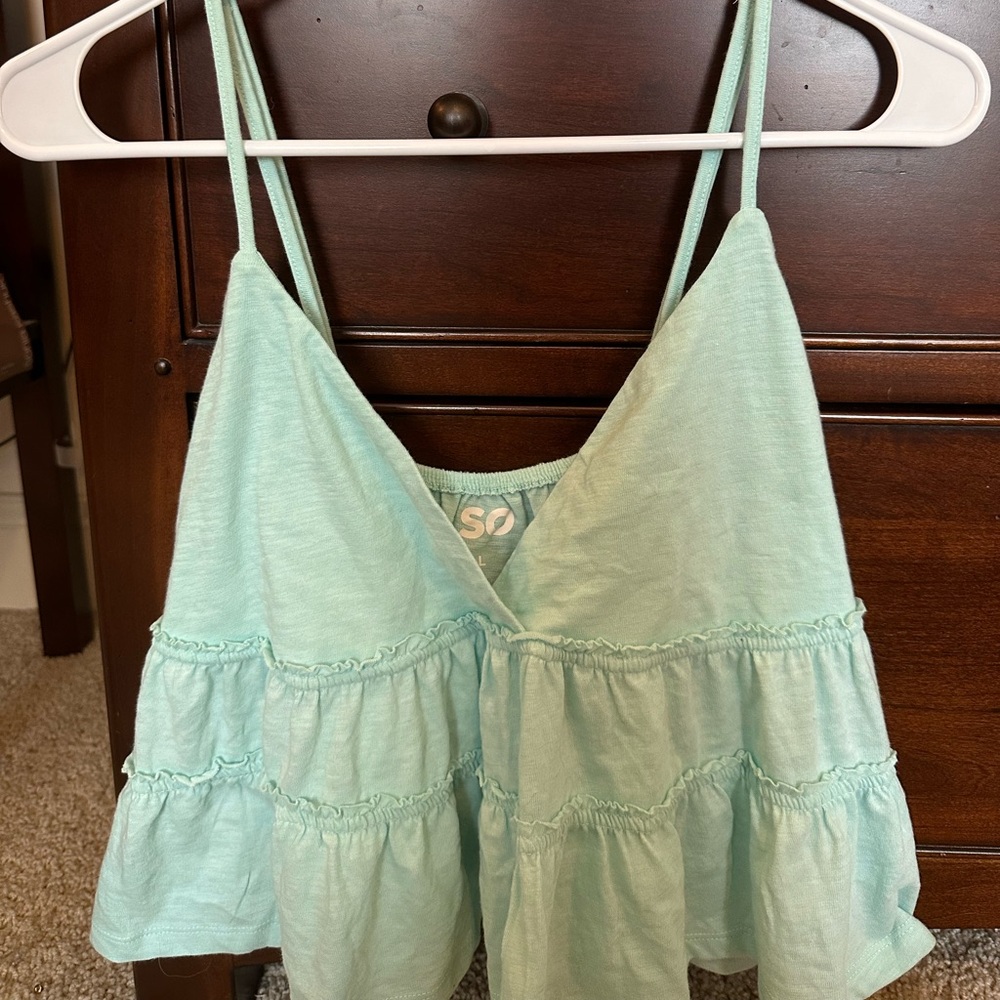 Teal Ruffled V-Neck Babydoll Tank Top